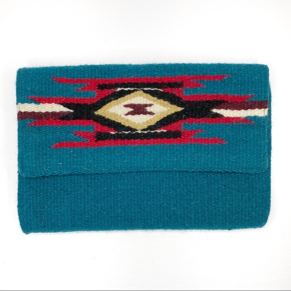 Turquoise Chimayo Style Wool Clutch Purse - Picture 1 of 13